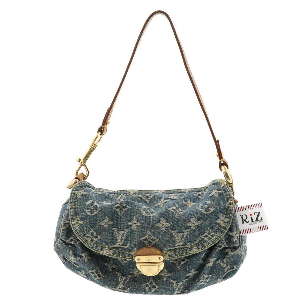 LOUIS VUITTON Pleaty Denim Monogram Handbag Shoulder Bag Blue